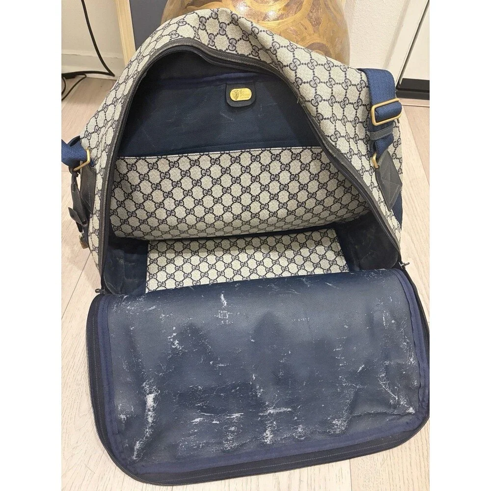 Gucci Supreme Suitcase Leather Navy VTG 70’s Made In Italy Logo G Luggage